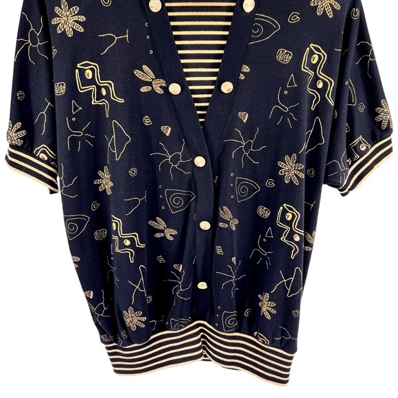 Vintage Adolfo Sport Womens Abstract Print Metallic Gold Top Size XL Black Artsy - Picture 4 of 15